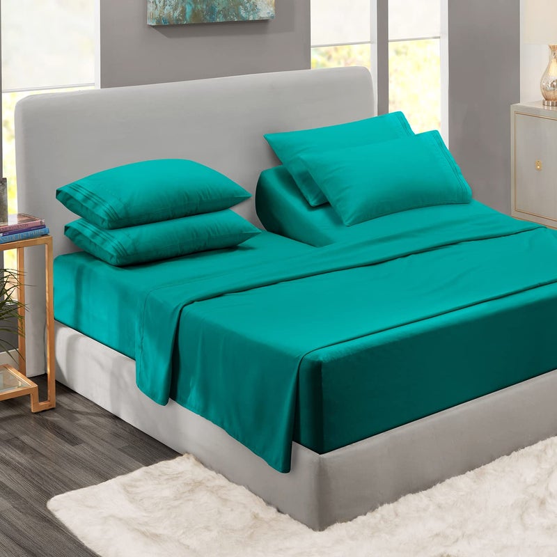 Clara Clark Flex Top King Sheets, 6 Piece Set - Hotel Luxury Sheets for Top Split King Bed, Super Soft Bedding Set, Head Split King Teal - Image 1